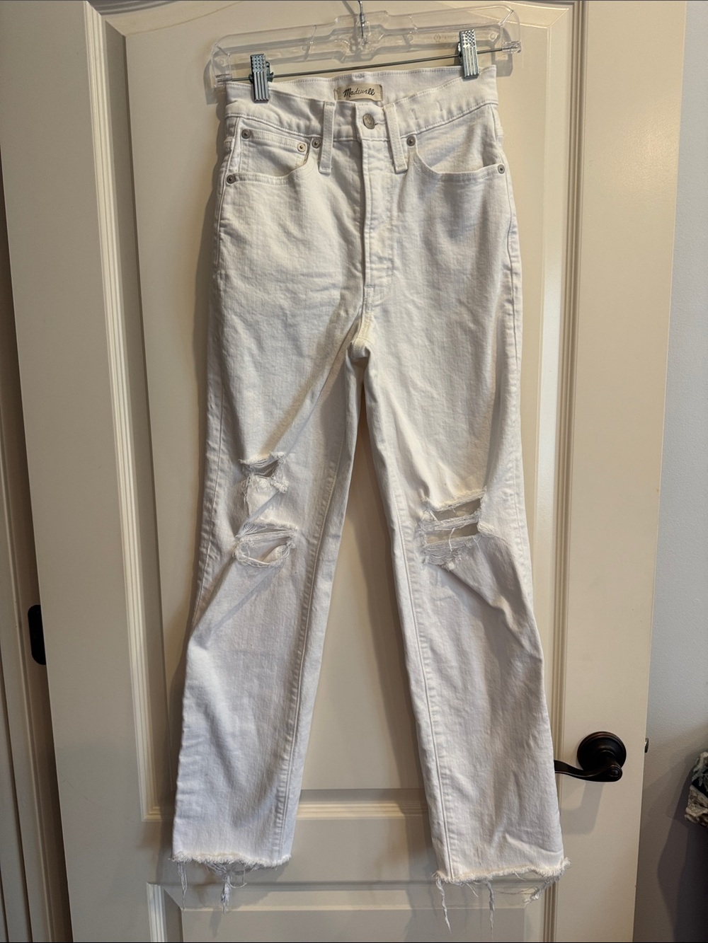 Madewell White Straight-Leg Distressed Jeans